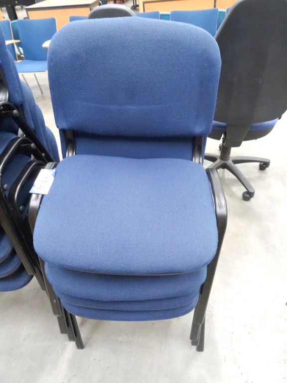 4x dark blue upholstered metal legged stackable ch...