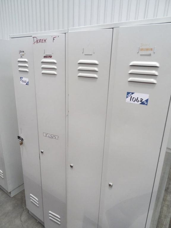 2x grey metal twin lockers, 600x500x1800mm high