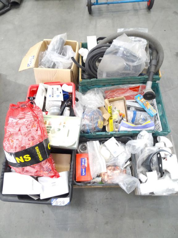 Qty various wood screws, packers, ear plugs, plumb...