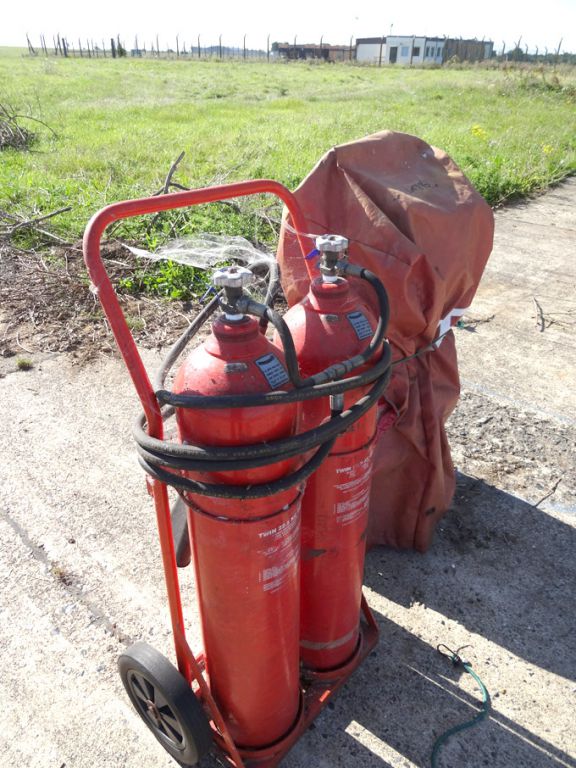 2x Twin 22.5kg CO2 fire extinguishers on trolleys