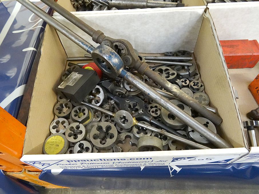Qty HSS dies, die holders to 7/8" approx