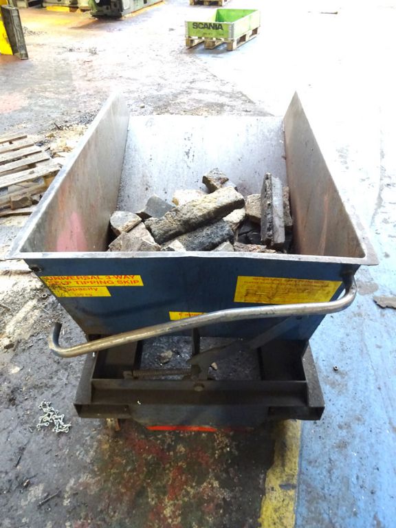 Metal forkable tipping skip, 820x1300x880mm high a...