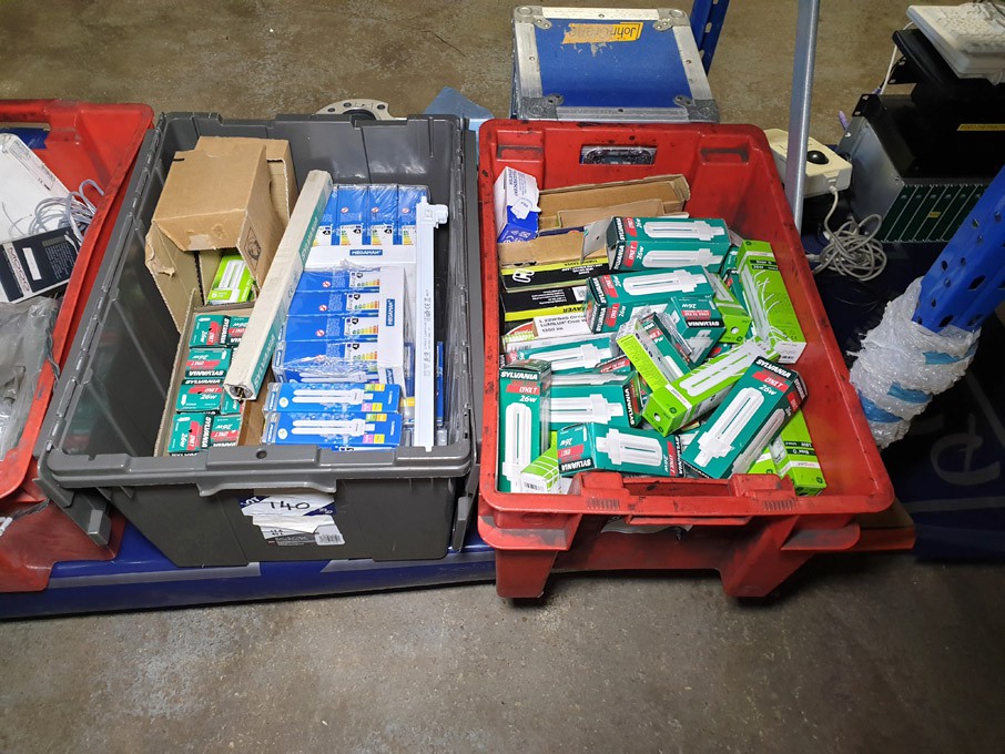 Qty various light fittings, ballast, bulbs etc in...