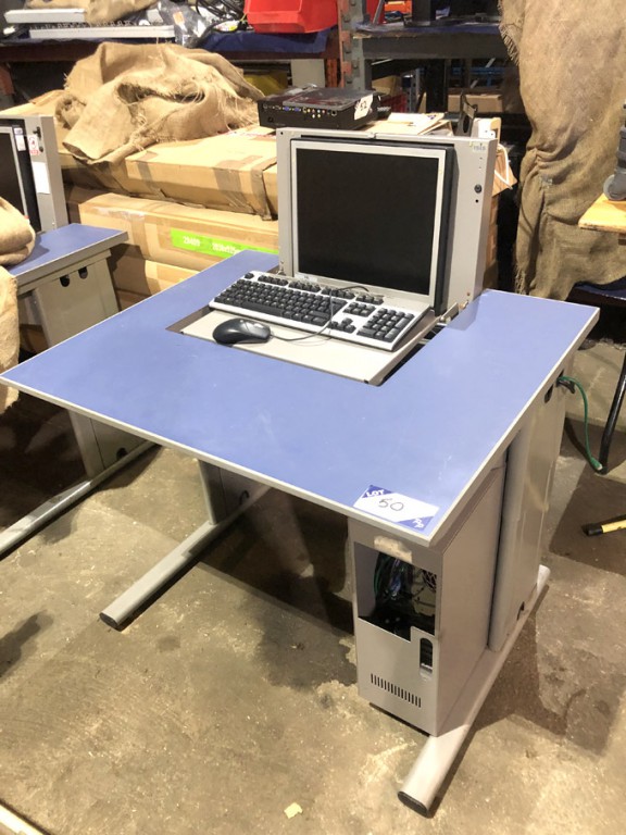 Blue / grey workstation table, 900x750mm with HP m...
