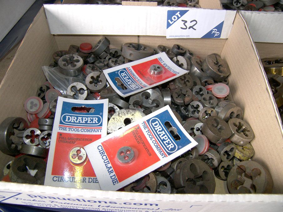 Qty HSS round dies to 3/4" approx (unused) - Equip...