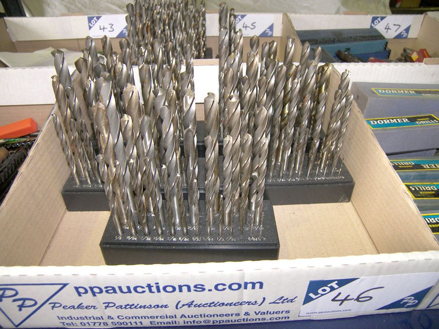 Qty various steel drills in stands to 13/32" appro...