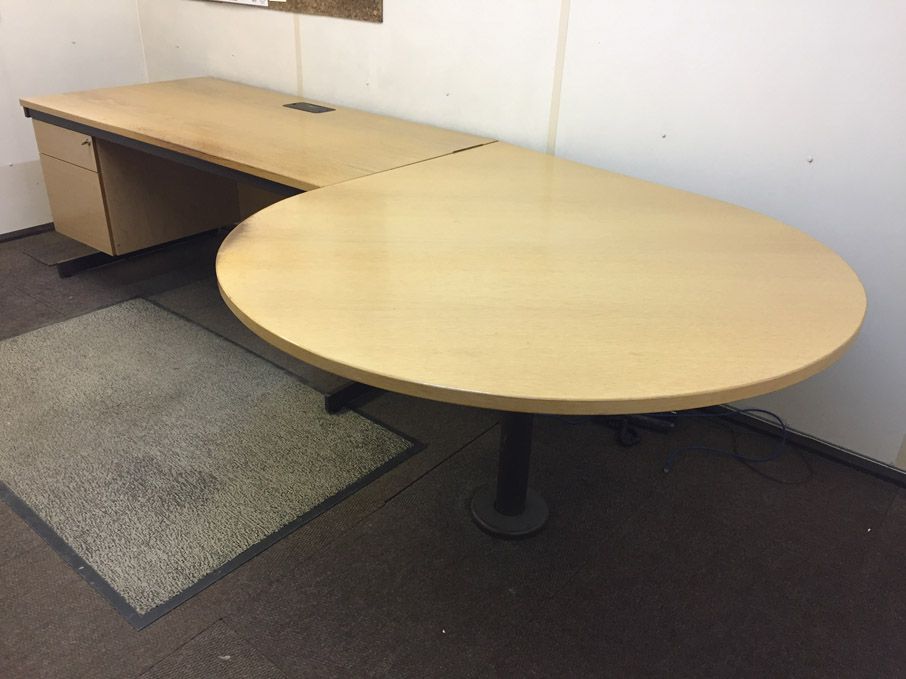 1600x800mm single pedestal desk with curved meetin...