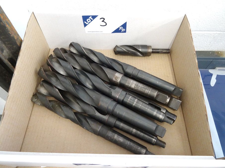 Qty HSS taper shank twist drills to 1 1/8" approx