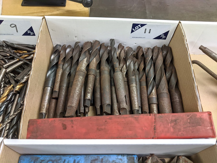 Qty various HSS taper shank twist drills to 26mm a...
