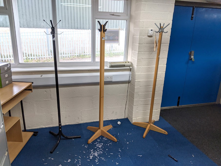 2x wooden & 1x metal coat racks, 650mm high approx