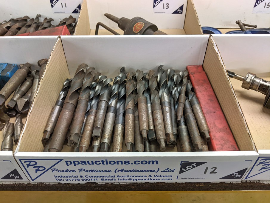 Qty various HSS taper shank twist drills to 25mm a...