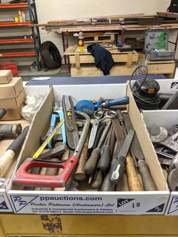 Qty various hand tools including hammers, files, m...