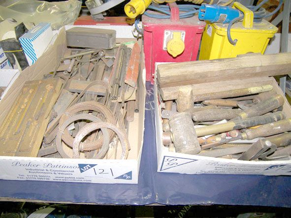 Qty hammers, files, wire etc in 2 boxes - Located...