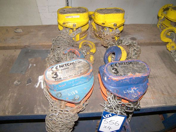 4x Yale Nitchi etc 3 ton swl manual chain hoists -...
