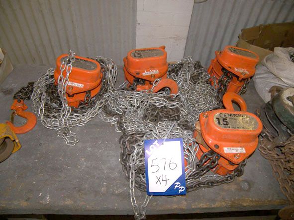 4x Nitchi 1.5 ton swl manual chain hoists - Locate...