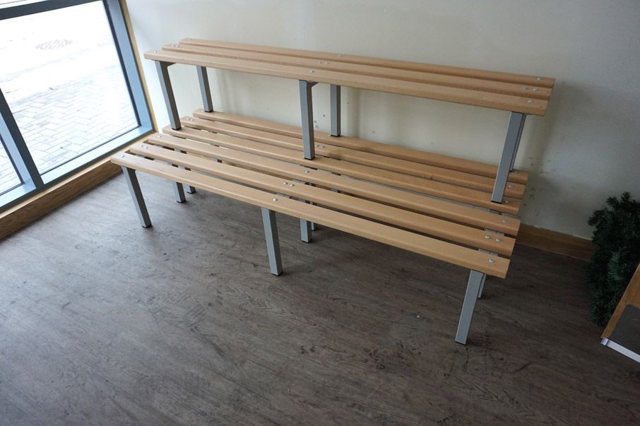 3x 1800x300mm locker wood laminate & metal seating...
