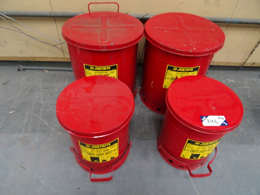 2x Justrite 09500 red oily waste cans & 2x Justrit...