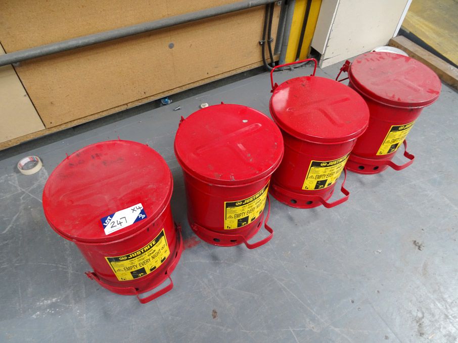 4x Justrite 09100 red oily waste cans - Lot locate...