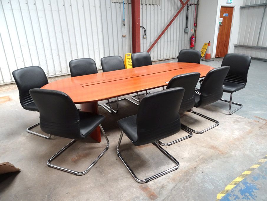 Mahogany 3000x1200mm oval meeting table with 10x b...