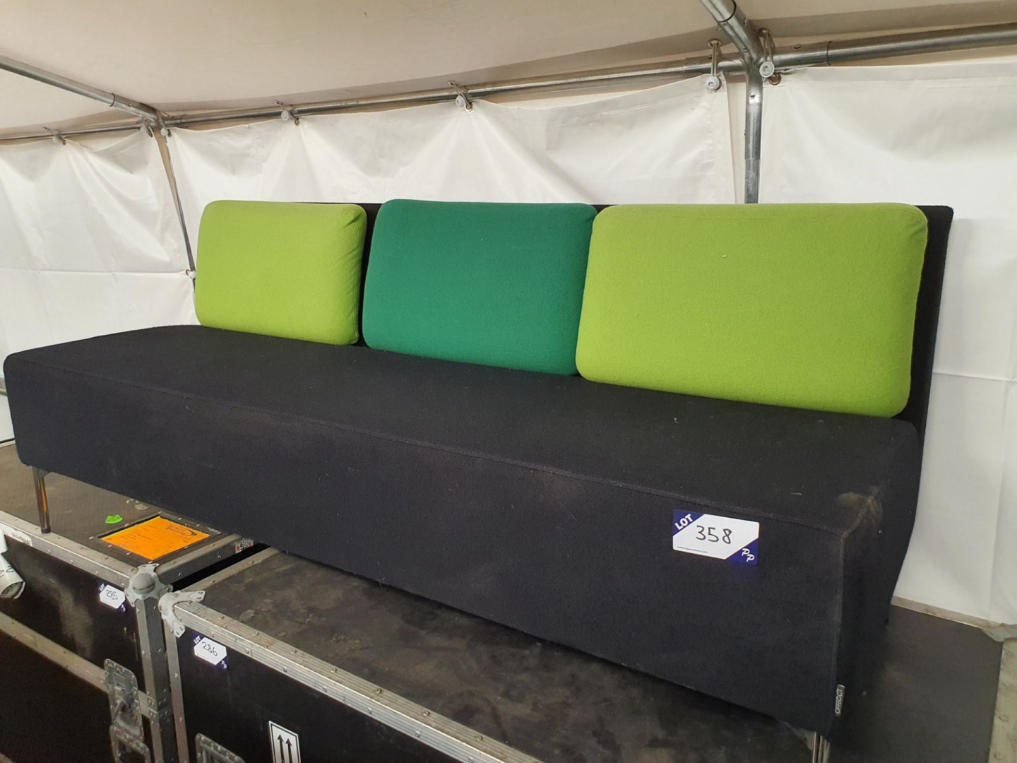 Black upholstered 3 seater sofa with multi coloure...