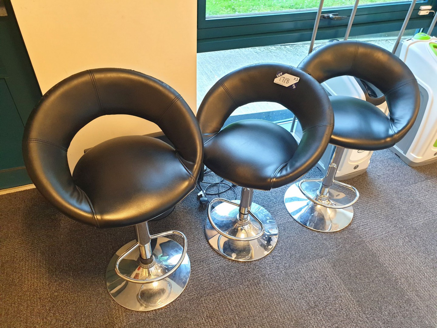 3x black leather effect stools