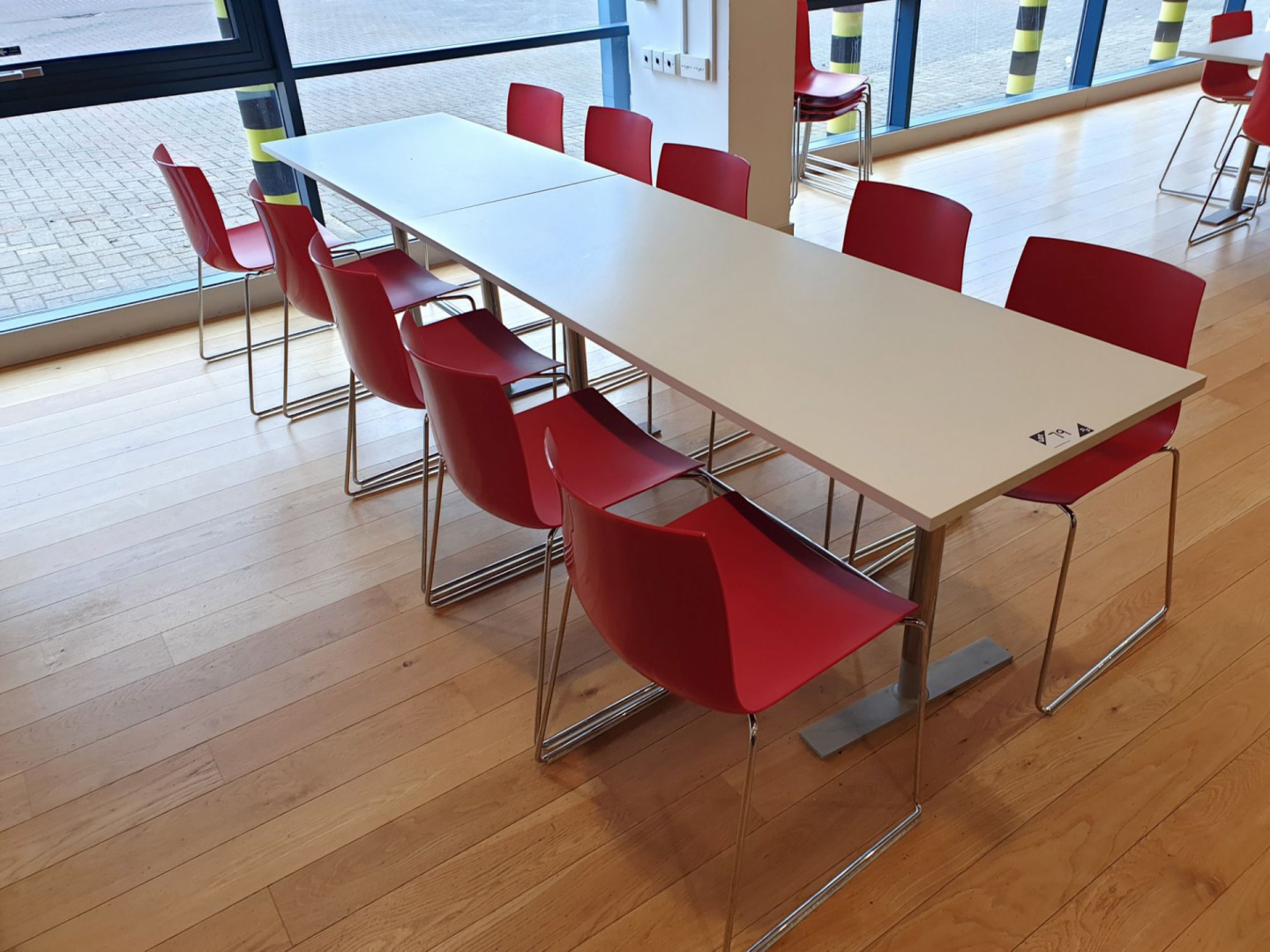 2x Mitab white canteen tables with 10x Arper Catif...