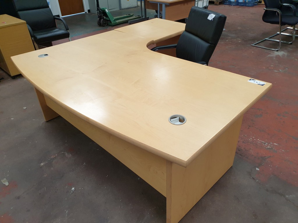 Beech 1900x2000mm wavey 'L' shaped office desk wit...
