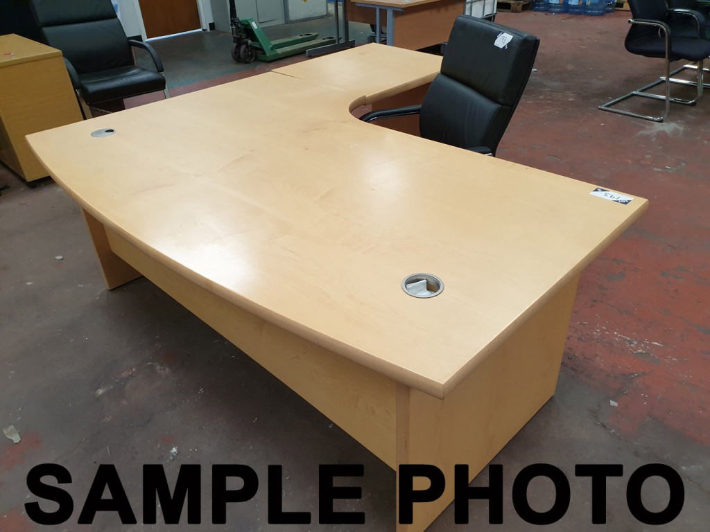 Beech 1900x2000mm wavey 'L' shaped office desk wit...
