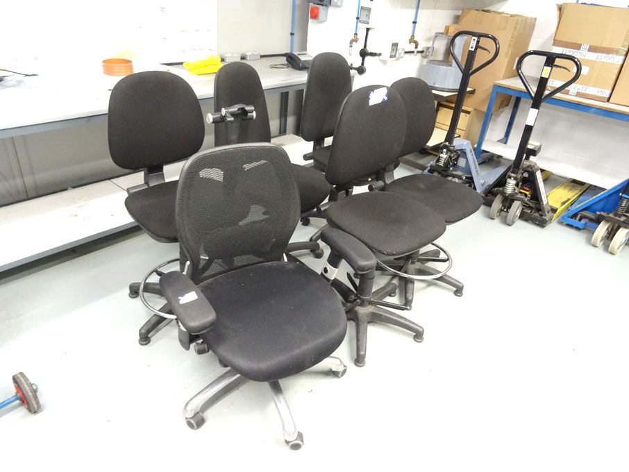 6x black upholstered workshop swivel chairs