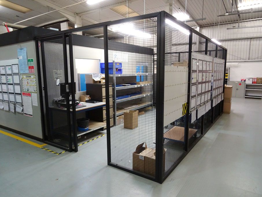 Three sided steel mesh security cage with push but...