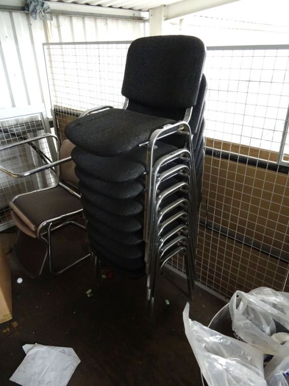 9x chrome / black upholstered stacking chairs