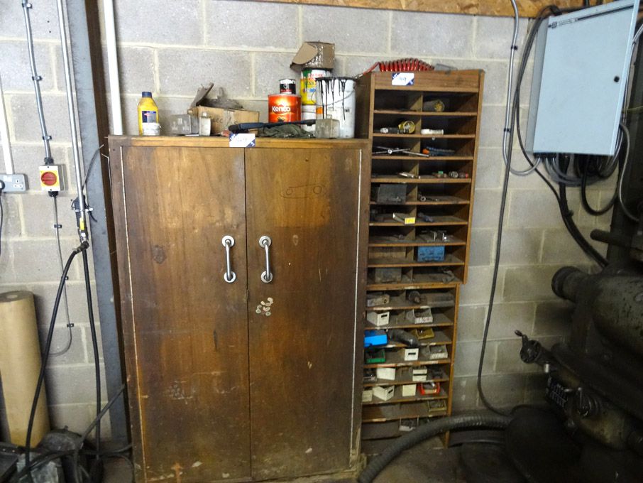 2x wooden storage units with contents inc: spanner...