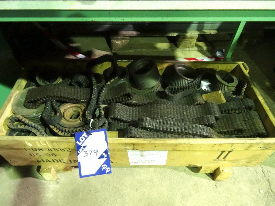 Qty various chain, pulleys etc in wooden stillage...