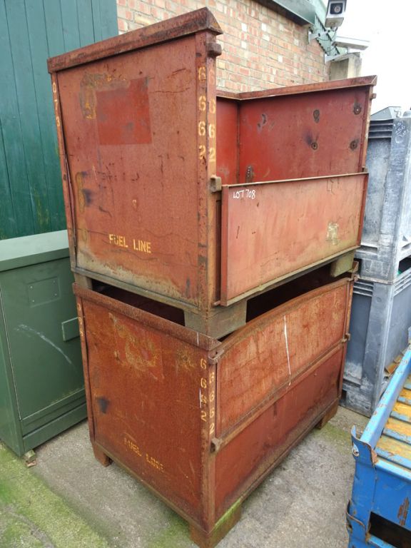 2x metal solid sided stillages, 1/2 opening side,...