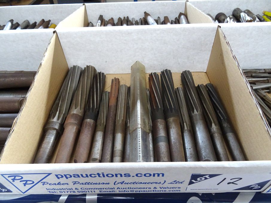 Qty various HSS taper shank reamers to 1 3/16" app...