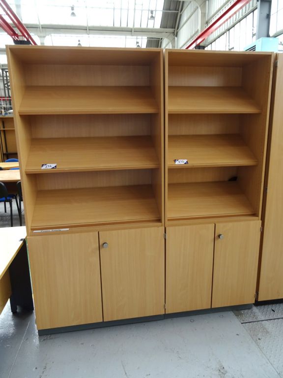 2x beech effect display cabinets, built in cupboar...