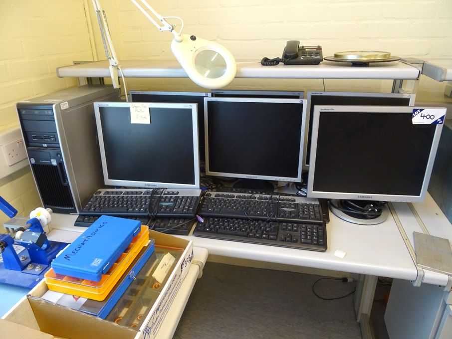 6x Samsung 19" monitors, 5x HP keyboards, HP base...