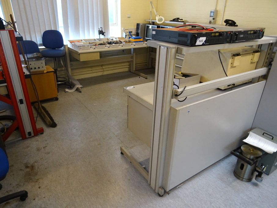5x grey multidrawer workbenches, 5x blue upholster...