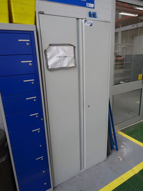 2x Triumph grey metal 2 door storage cupboards, 90...