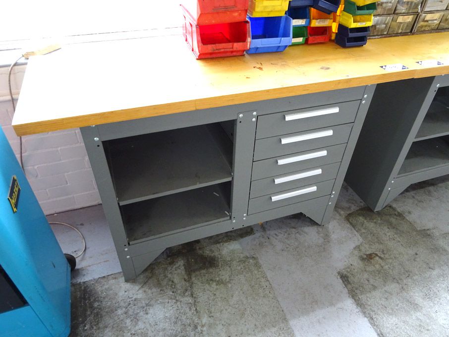 Metal / wooden topped 5 drawer workbench, 510x1370...