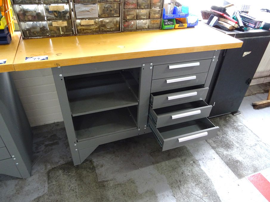 Metal / wooden topped 5 drawer workbench, 510x1370...