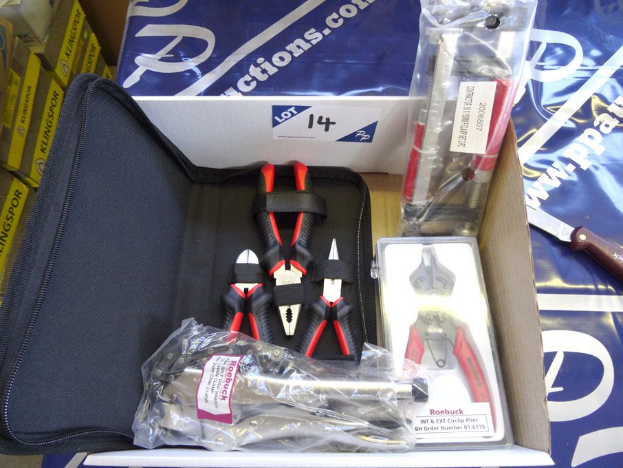 50x150mm 2 piece "F" clamp set, 3 piece plier set,...
