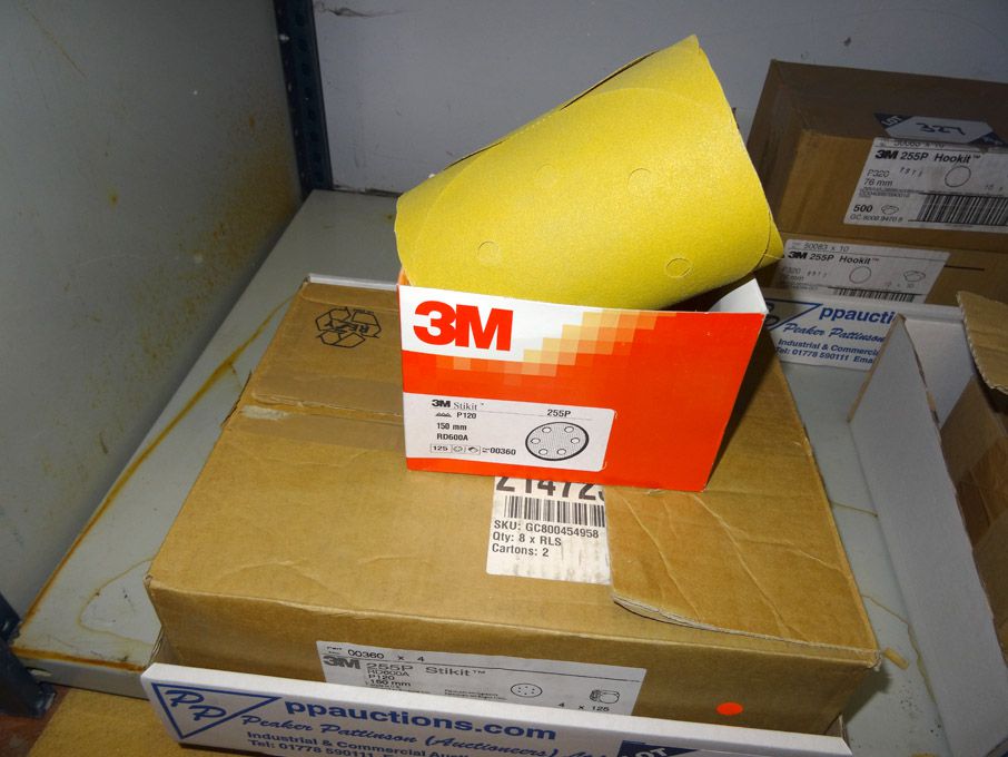 Qty 3M P120 abrasive discs on a roll, 150mm dia -...