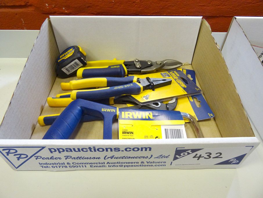 Qty Irwin tools inc: pliers, hacksaw, tin snips et...