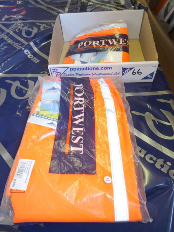 2x Portwest XL hi-viz orange trousers - (packaged...