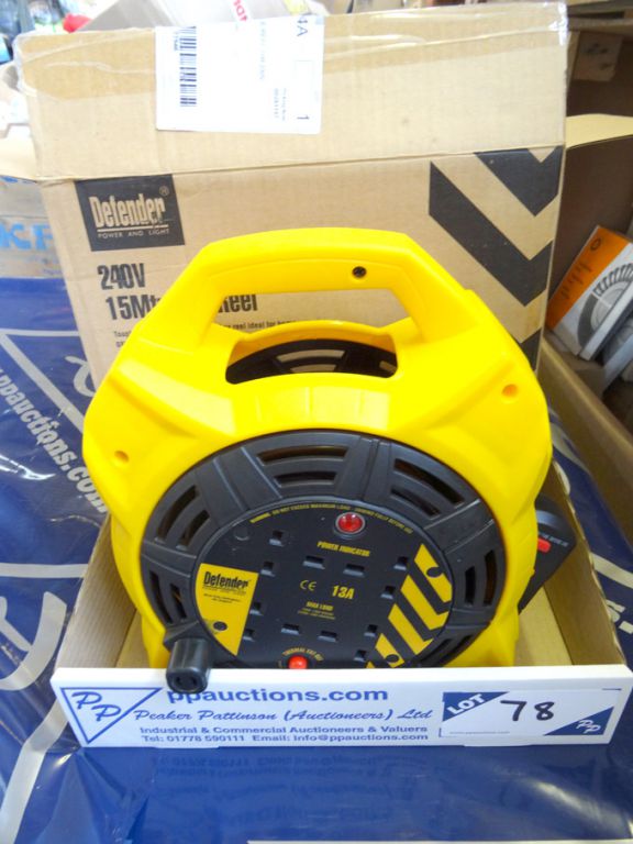 Defender 15m box reel, 240v, 13A - (packaged & un...