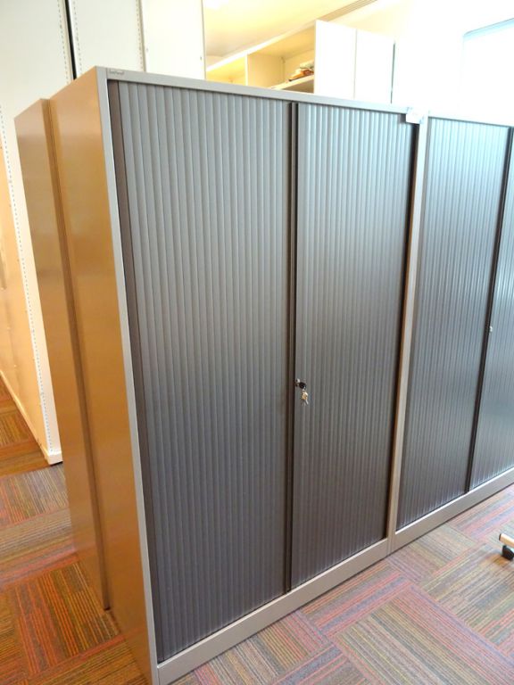 Ahrend grey metal twin sliding door storage cupboa...