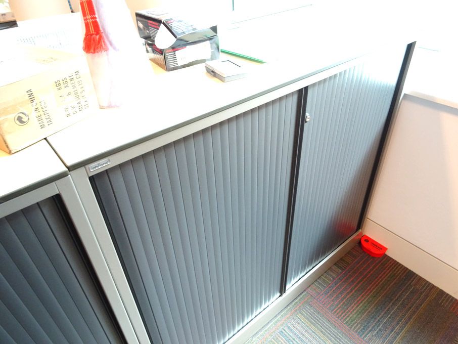 Ahrend grey metal twin sliding door storage cupboa...
