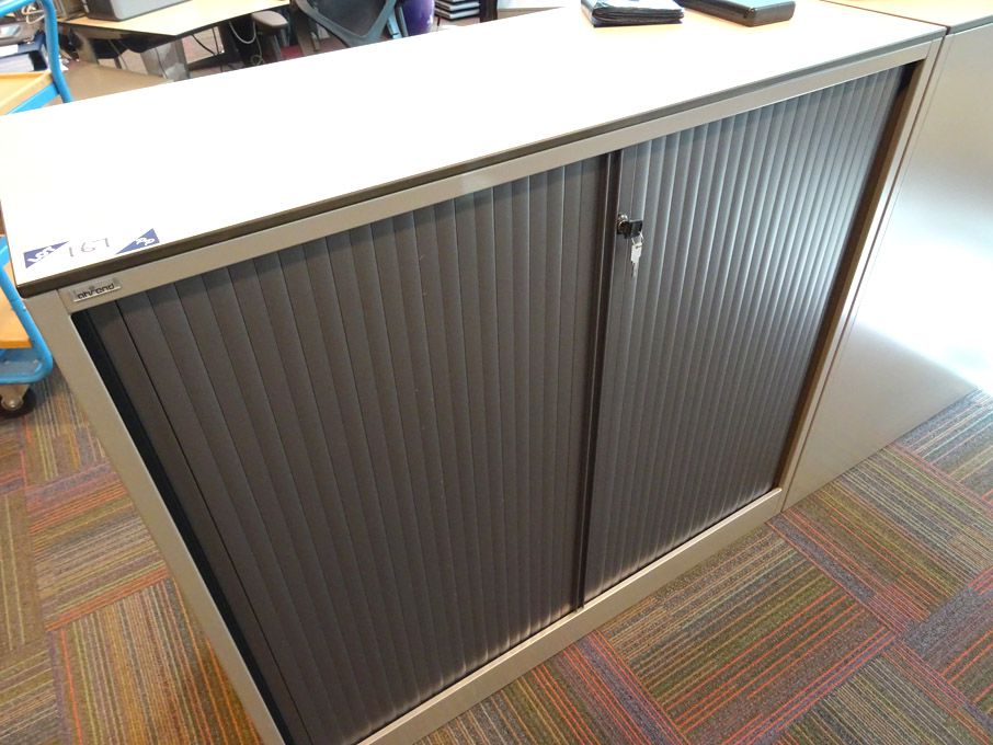 Ahrend grey metal twin sliding door storage cupboa...