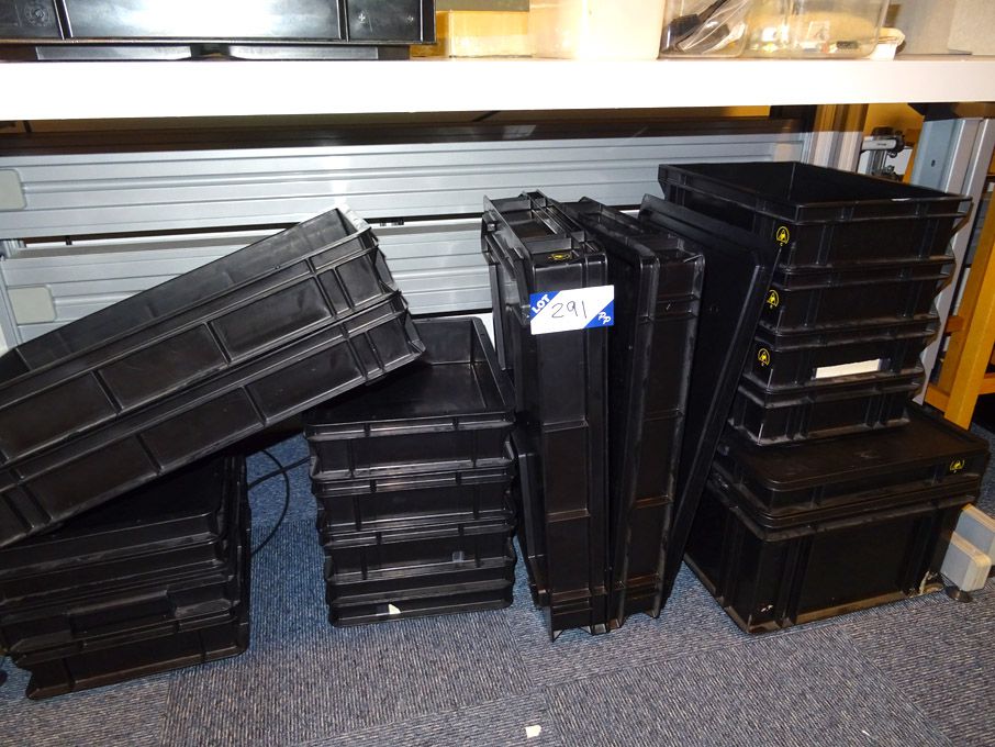 Qty various size stackable plastic storage trays